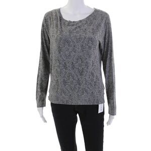 Current/Elliott Womens Antique Lace Print The Letterman Sweater Gray Cotton Size